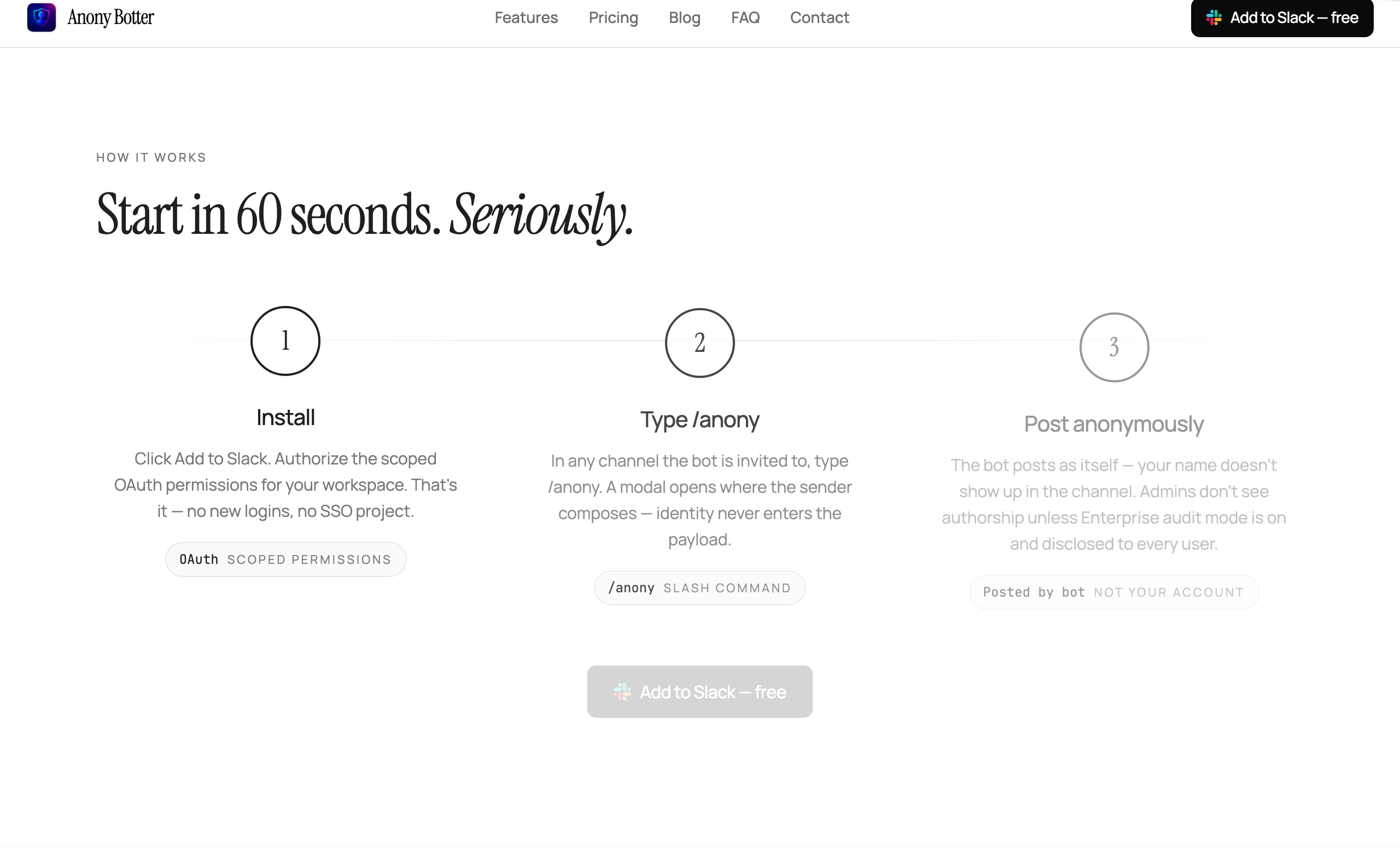 Three-step install: OAuth, /anony, post